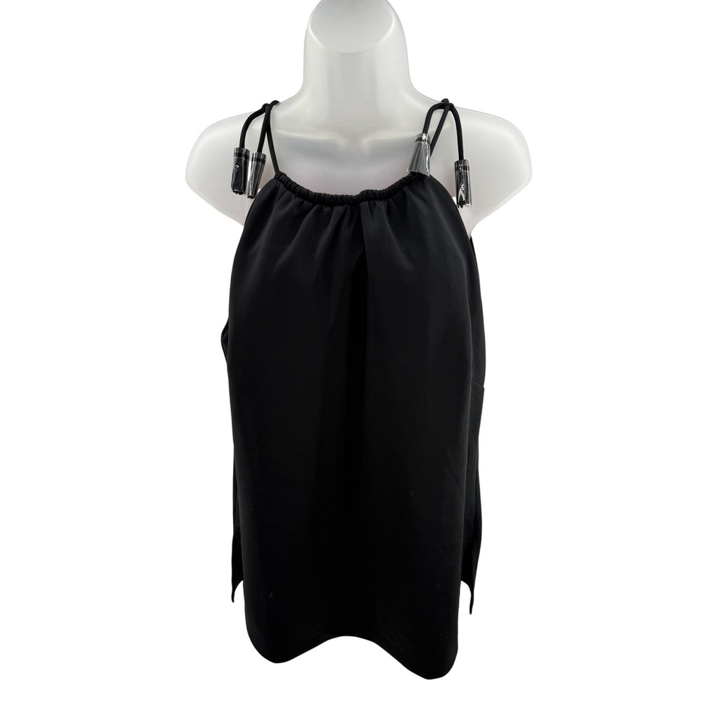 Gretchen Scott Black Tassel Tie Halter Top Pink Lining Womens XL New